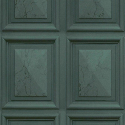 Luxury Teal Marble Wood Panelling Effect Realistic Vinyl Wallpaper 6319-18