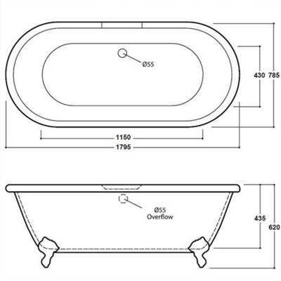 Luxury Traditional 1795mm Double Ended Bath