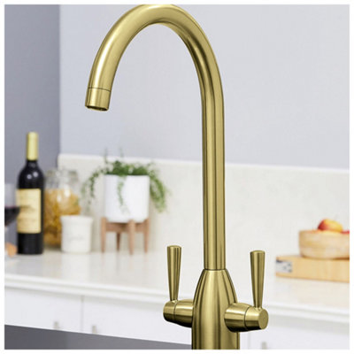 Luxury Two Handle Kitchen Sink Mixer Brushed Gold