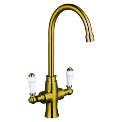 Luxury Two Handle Kitchen Sink Mixer Brushed Gold