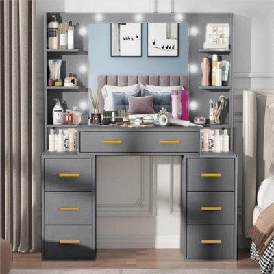 Luxury Vanity Makeup Table LED Lights Large Storage Drawers Mirror Available in 4 Colors White