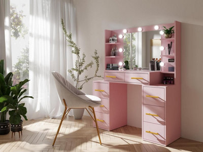 Luxury Vanity Makeup Table, LED Lights, Large Storage Drawers, & Mirror -  Available in 4 Colors: White,