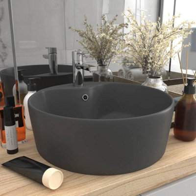 Luxury Wash Basin with Overflow Matt Dark Grey 36x13 cm Ceramic