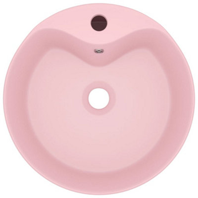 Luxury Wash Basin with Overflow Matt Pink 36x13 cm Ceramic