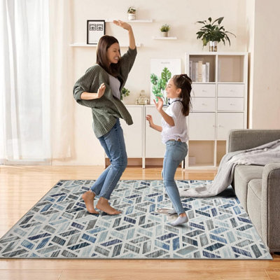 Luxury Zara Printed Rug Non Slip Bedroom Living Room Hallway Area ...