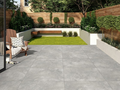 Luzia Porcelain Slabs - Terra Grey Contemporary Outdoor Tiles - 600 x 900 x 20mm - 40 no per pack ( 21.6 m2 )