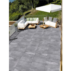 Luzia Porcelain Slabs - Volcanic Grey Contemporary Outdoor Tiles - 600 x 600 x 20mm - 60 pack ( 21.6 m2 )