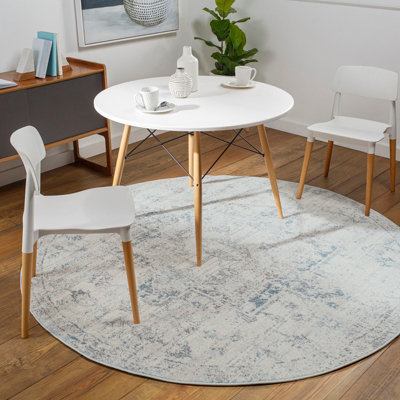 LYA Round Vintage Traditional Oriental Boho Ivory Area Rug 200 x 200 cm