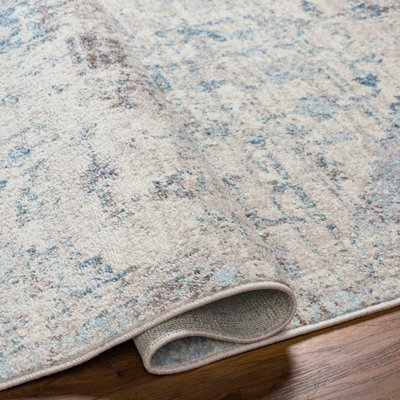 LYA Round Vintage Traditional Oriental Boho Ivory Area Rug 200 x 200 cm