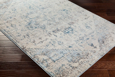 LYA Round Vintage Traditional Oriental Boho Ivory Area Rug 200 x 200 cm