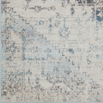 LYA Round Vintage Traditional Oriental Boho Ivory Area Rug 200 x 200 cm