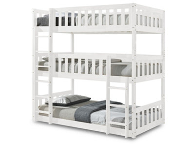 Lydia Triple Bunk Bed With Ladder in WHITE, Wooden High Sleeper Kids ...