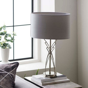 Lyla Satin Nickel Table Lamp with Grey Shade