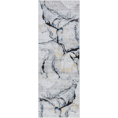 LYNA Abstract Modern Marble Dark Blue Area Rug 60 x 90 cm