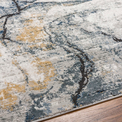LYNA Round Abstract Modern Marble Dark Blue Area Rug 160 x 160 cm