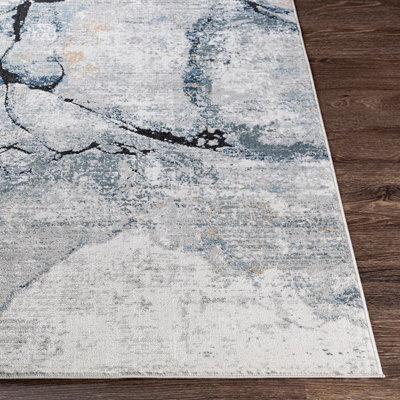 LYNA Round Abstract Modern Marble Dark Blue Area Rug 160 x 160 cm