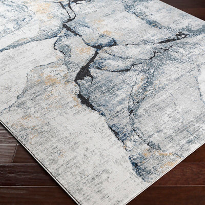 LYNA Round Abstract Modern Marble Dark Blue Area Rug 160 x 160 cm