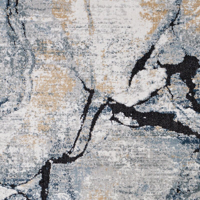 LYNA Round Abstract Modern Marble Dark Blue Area Rug 160 x 160 cm
