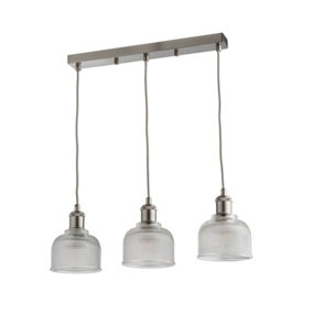 Lyngate 3 Light Industrial Diner Bar Pendant With Holophane Glass Stainless Steel