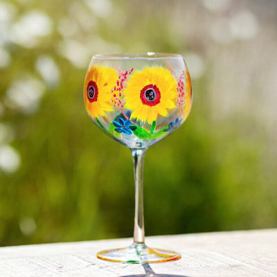 Lynsey Johnstone Handpainted Sunflowers Gin Glass