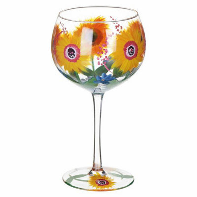 Lynsey Johnstone Handpainted Sunflowers Gin Glass