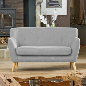 Lynwood 137cm Wide Light Grey 2 Seat Textured Fabric Scandi Sofa With Both Light and Dark Wooden Legs