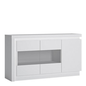 Lyon 3 door glazed sideboard (including LED lighting) in White and High Gloss