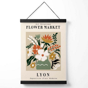 Lyon Beige and Green Flower Market Exhibition Medium Poster with Black Hanger