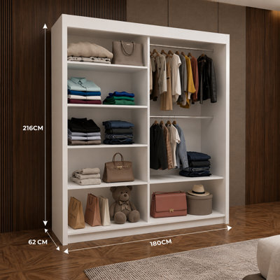 Lyon Modern Sliding Mirror Door Wardrobe with Drawers & Shelves- Oak ...