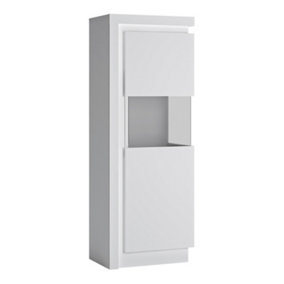 Lyon Narrow display cabinet (RHD) 164.1cm high (including LED lighting) in White and High Gloss