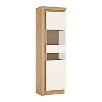 Lyon Tall narrow display cabinet (RHD) in Riviera Oak/White High Gloss