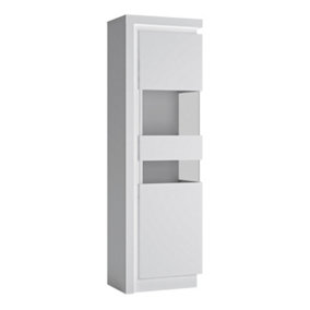 Lyon Tall narrow display cabinet (RHD) (including LED lighting) in White and High Gloss