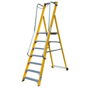 Lyte 7 Step Glass Fibre Fibreglass Wide Step Ladder with Handrails and Insulation