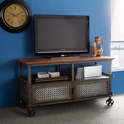 Lyynet Industrial Metal & Wooden Top 2 Drawers Tv Media Unit