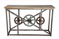 Lyynet Industrial Reclaimed Metal And Wood Console Table With Wheels