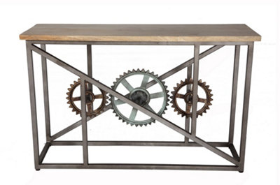 Industrial Reclaimed Metal And Wood Console Table With Wheels DIY at B&Q