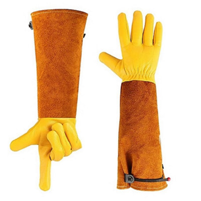 M -Brown Heavy-Duty Goatskin Long Sleeve Gardening Gloves