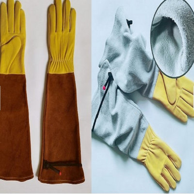 M-Grey Heavy-Duty Goatskin Long Sleeve Gardening Gloves - 5