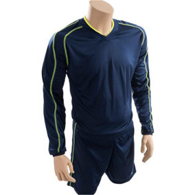 M JUNIOR Long Sleeve Marseille Shirt & Short Set - NAVY/FLUO 26-28" Football Kit