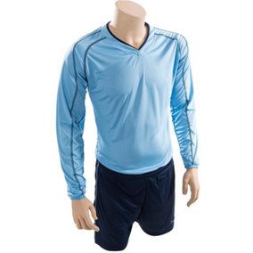 M JUNIOR Long Sleeve Marseille Shirt & Short Set - SKY/NAVY 26-28" Football Kit