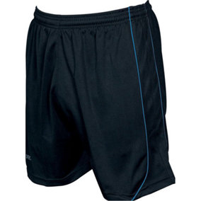 M/L JUNIOR Elastic Waist Football Gym Training Shorts - Plain BLACK/BLUE 26-28"