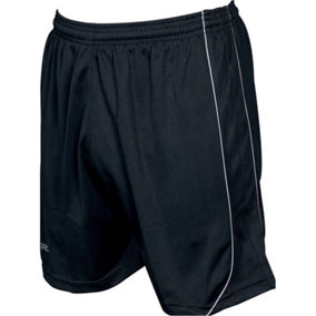 M/L JUNIOR Elastic Waist Football Gym Training Shorts - Plain BLACK/WHITE 26-28"
