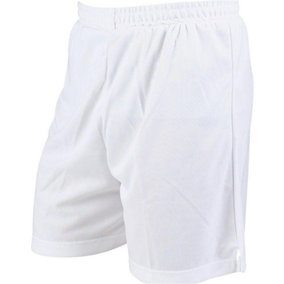 M/L - WHITE Junior Soft Touch Elasticated Training Shorts Bottoms - Football Gym