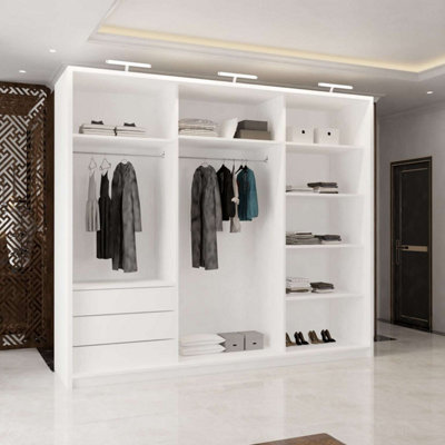 M N Furniture White Modern Sliding Wardrobe with Full Length Mirror ...
