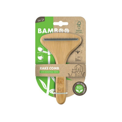 M-PETS Bamboo Rake Comb with Rotating Teeth - 31 teeth