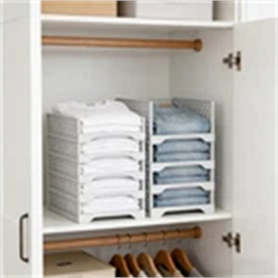 M Stackable Wardrobe Organiser Shelf Rack Closet Storage Basket Bin ...