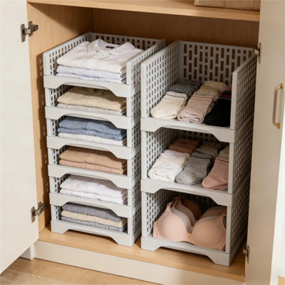 M Stackable Wardrobe Organiser Shelf Rack Closet Storage Basket Bin ...