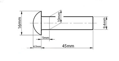 M10 (10mm x 45mm) - Pack of 50 - DIN 124 - Solid Steel Round Head ...