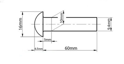 M10 (10mm x 60mm) - Pack of 50 - DIN 124 - Solid Steel Round Head ...