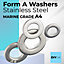 M10 Form A Flat Washers A4 Stainless Steel Premium Marine Grade Metal Washer DIN 125 / Size: M10 / Pack of: 100